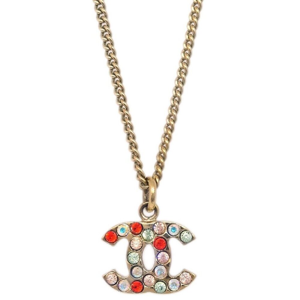 Chanel Gold Mini CC Pendant Necklace Rhinestone 04A 163492 - Picture 2 of 4